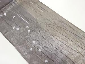 金彩手描き木々に花弁散らし模様袋帯